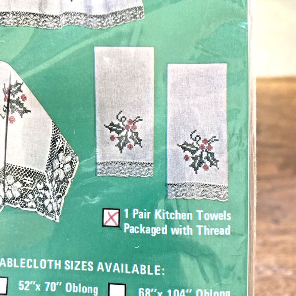 Progress Stamped Cross Stitch Holly Christmas kitchen towels (2) #1225 sealed - Picture 3 of 6